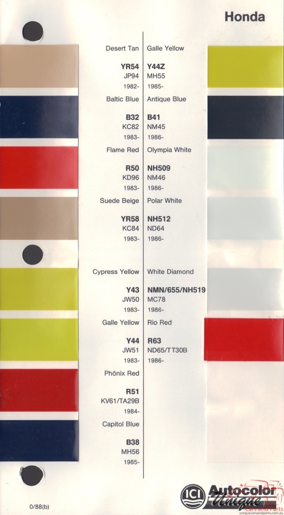 1982-1988 Honda Paint Charts Autocolor